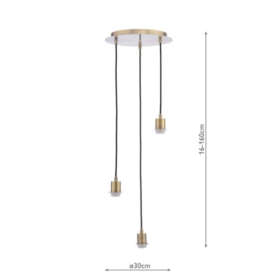 Där Lighting 3 Light Antique Brass E27 Suspension Cluster