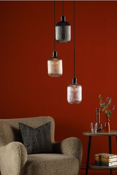 Där Lighting 3 Light Cluster Pendant Matt Black And Mixed Glass