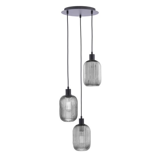 Där Lighting 3 Light Cluster Pendant Matt Black And Smoked Glass