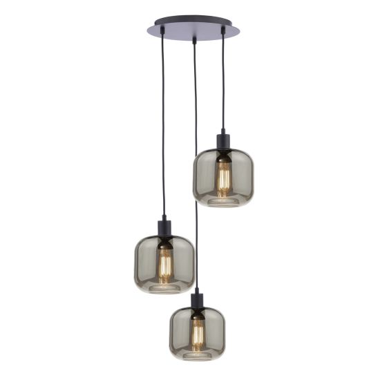där lighting 3 Light Cluster Pendant Matt Black and Smoked Glass