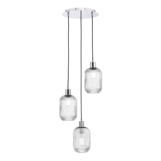 Där Lighting 3 Light Cluster Pendant Polished Chrome And Ribbed Glass