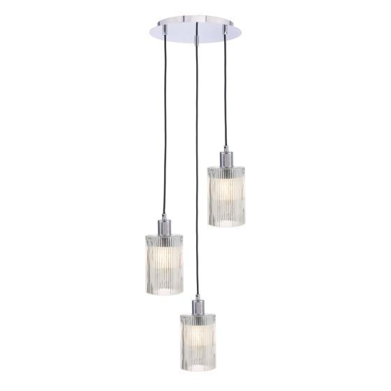 där lighting 3 Light Cluster Pendant Polished Chrome and Ribbed Glass
