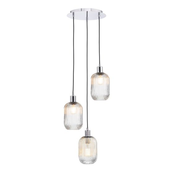 där lighting 3 Light Cluster Pendant Polished Chrome and Ribbed Glass