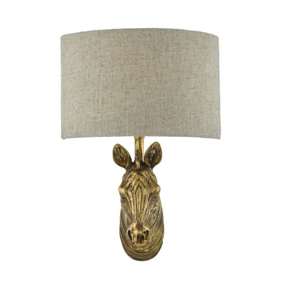 Där Lighting Abby Zebra Wall Light Gold With Natural Linen Shade