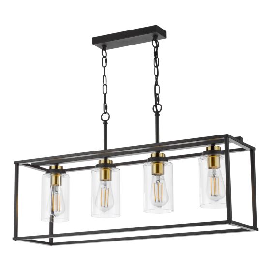 Där Lighting Abel 4 Light Bar Pendant Satin Black And Glass