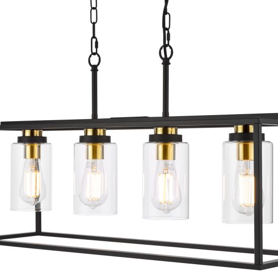 Där Lighting Abel 4 Light Bar Pendant Satin Black And Glass