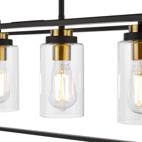 Där Lighting Abel 4 Light Bar Pendant Satin Black And Glass
