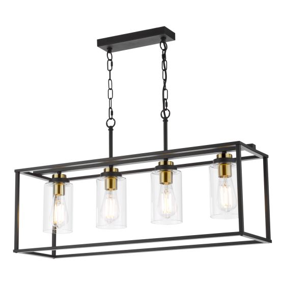 där lighting Abel 4 Light Bar Pendant Satin Black and Glass