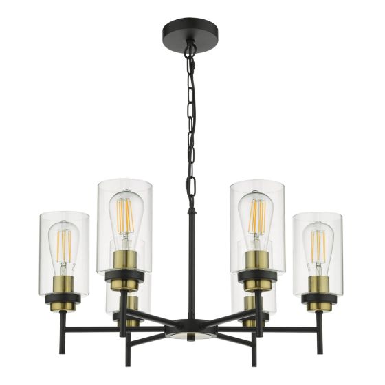 Där Lighting Abel 6 Light Pendant Satin Black & Gold With Glass Shades