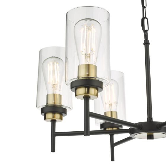 Där Lighting Abel 6 Light Pendant Satin Black & Gold With Glass Shades