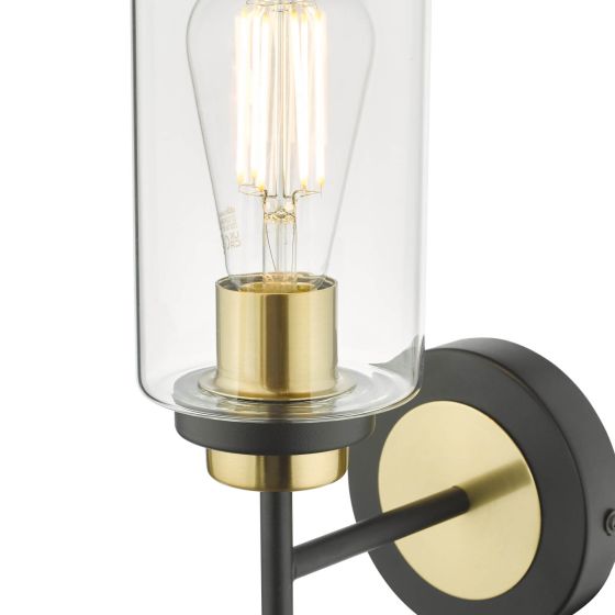 Där Lighting Abel Wall Light Satin Black & Gold With Glass Shades