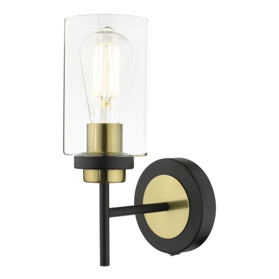 där lighting Abel Wall Light Satin Black & Gold with Glass Shades