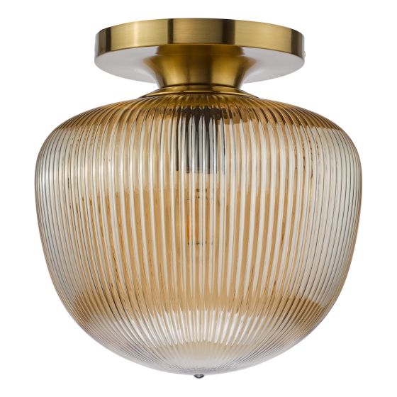 Där Lighting Abrielle Flush Brushed Bronze And Amber Ribbed Glass