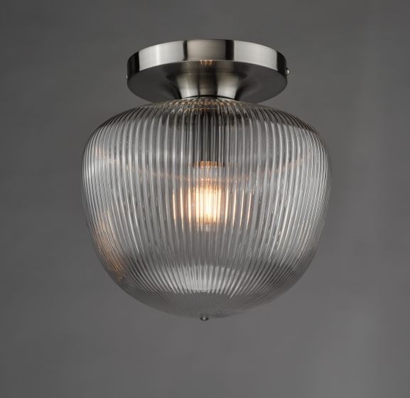 Där Lighting Abrielle Flush Polished Nickel And Ribbed Glass