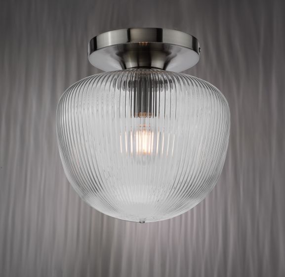 Där Lighting Abrielle Flush Polished Nickel And Ribbed Glass