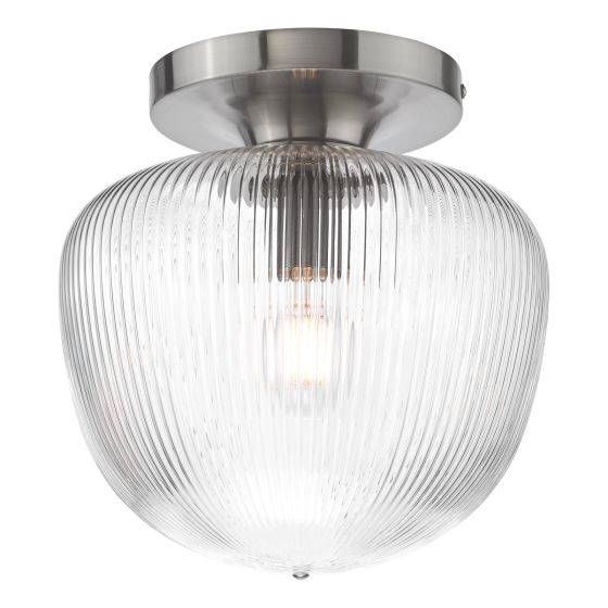 där lighting Abrielle Flush Polished Nickel and Ribbed Glass
