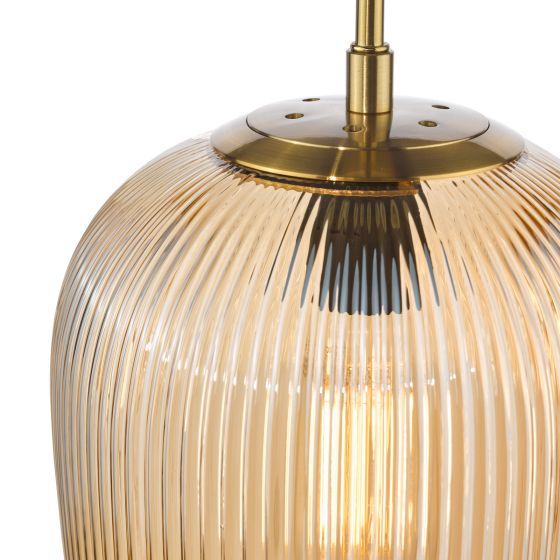 Där Lighting Abrielle Pendant Brushed Bronze And Amber Ribbed Glass