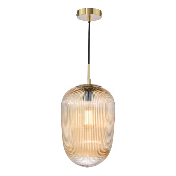 där lighting Abrielle Pendant Brushed Bronze and Amber Ribbed Glass