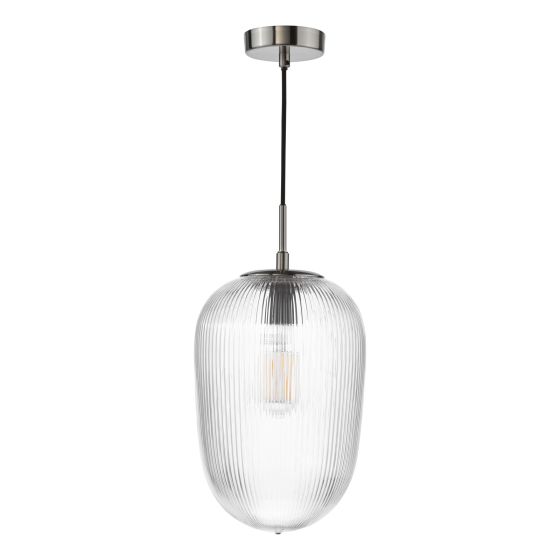 Där Lighting Abrielle Pendant Polished Nickel And Ribbed Glass