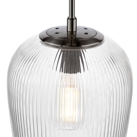 Där Lighting Abrielle Pendant Polished Nickel And Ribbed Glass