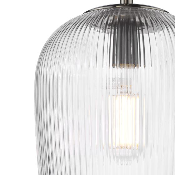 Där Lighting Abrielle Pendant Polished Nickel And Ribbed Glass