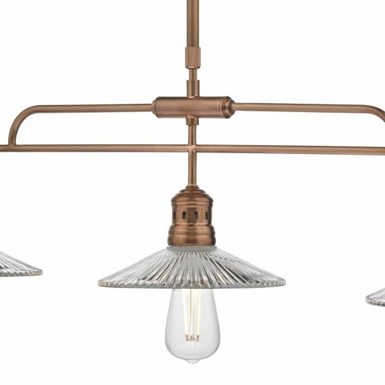 där lighting Adeline Bar Pendant Brushed Copper & Glass