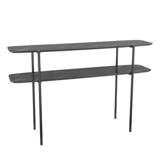 Där Lighting Agnesa 2 Tier Console Table Dark Marble Effect And Matt Black