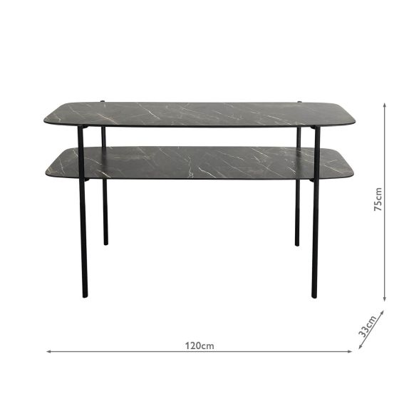 Där Lighting Agnesa 2 Tier Console Table Dark Marble Effect And Matt Black