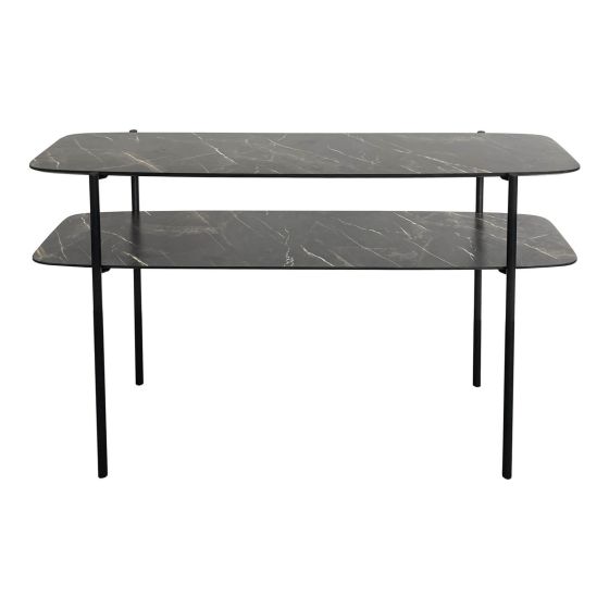 där lighting Agnesa 2 Tier Console Table Dark Marble Effect and Matt Black