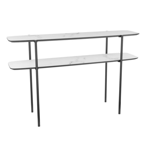 Där Lighting Agnesa 2 Tier Console Table Light Marble Effect And Matt Black