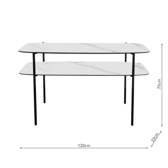 Där Lighting Agnesa 2 Tier Console Table Light Marble Effect And Matt Black