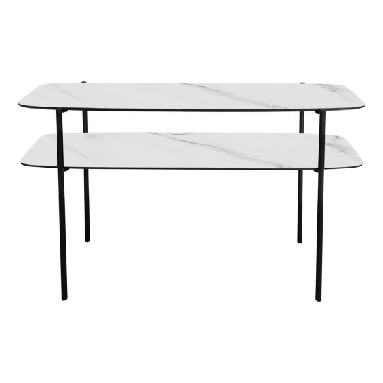 där lighting Agnesa 2 Tier Console Table Light Marble Effect and Matt Black