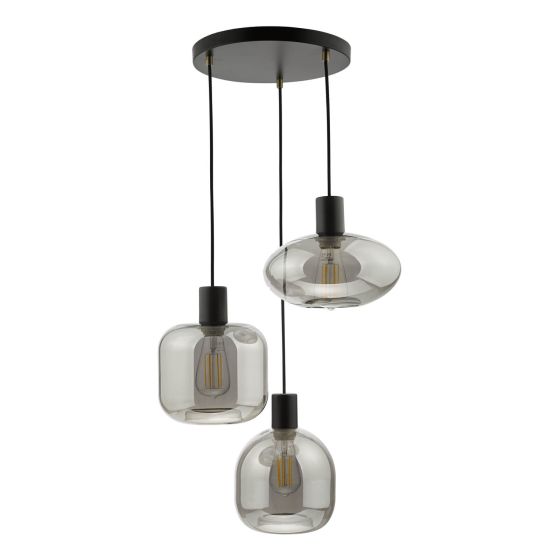Där Lighting Aiden 3 Light Cluster Pendant Satin Black & Smoked