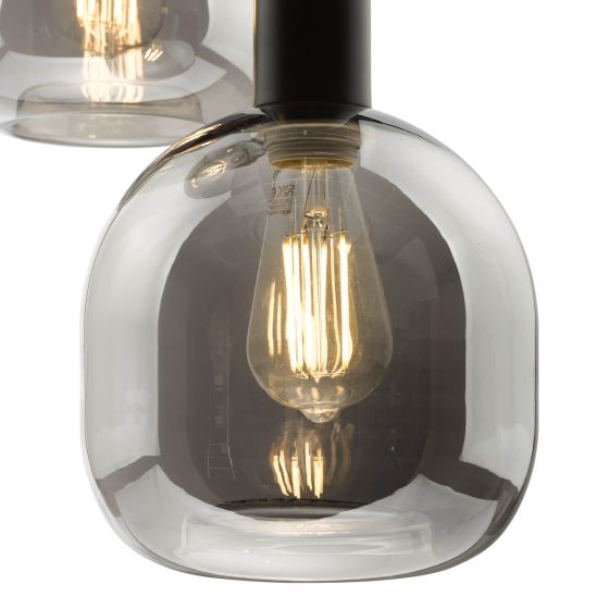Där Lighting Aiden 3 Light Cluster Pendant Satin Black & Smoked