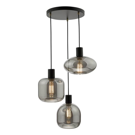 där lighting Aiden 3 Light Cluster Pendant Satin Black & Smoked