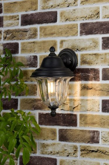 Där Lighting Aldgate Outdoor Wall Light Black/Gold Glass IP44