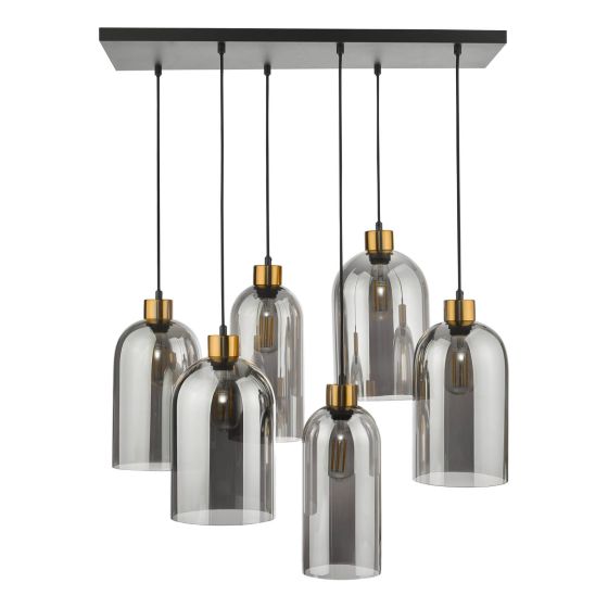 Där Lighting Alma 6 Light Bar Pendant Matt Black & Brass With Smoked Glass
