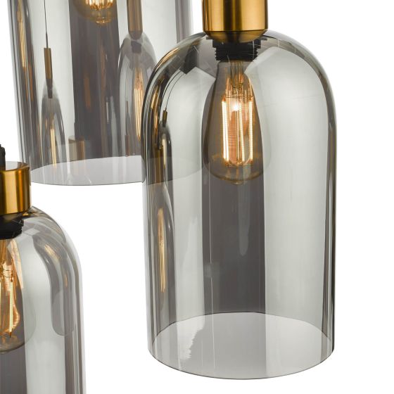 Där Lighting Alma 6 Light Bar Pendant Matt Black & Brass With Smoked Glass