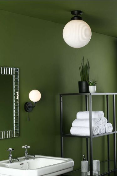 Där Lighting Alrik Bathroom Flush Matt Black Opal Glass IP44