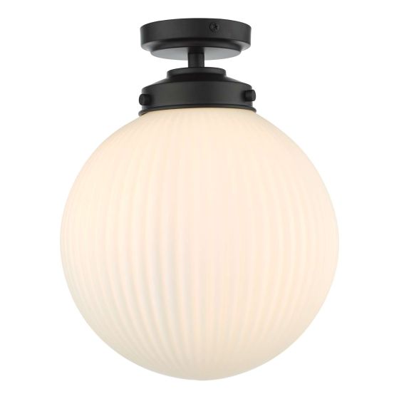 där lighting Alrik Bathroom Flush Matt Black Opal Glass IP44