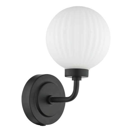 Där Lighting Alrik Bathroom Wall Light Matt Black Opal Glass IP44