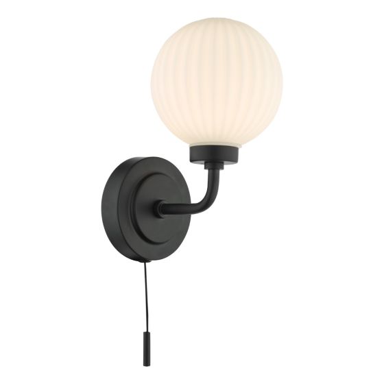 Där Lighting Alrik Bathroom Wall Light Matt Black Opal Glass IP44