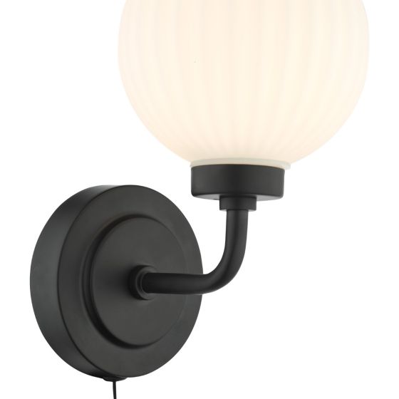 Där Lighting Alrik Bathroom Wall Light Matt Black Opal Glass IP44