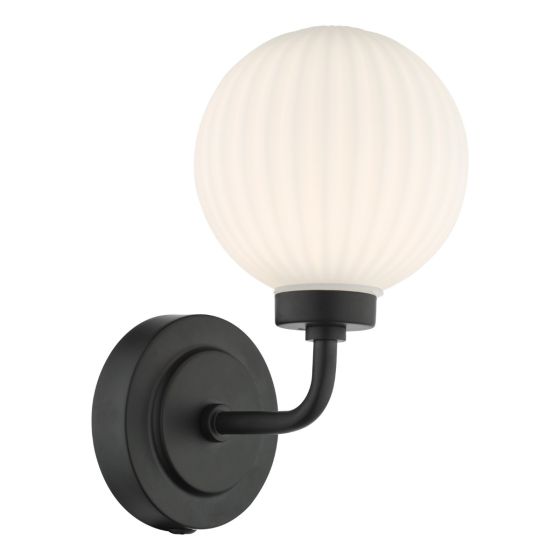 där lighting Alrik Bathroom Wall Light Matt Black Opal Glass IP44