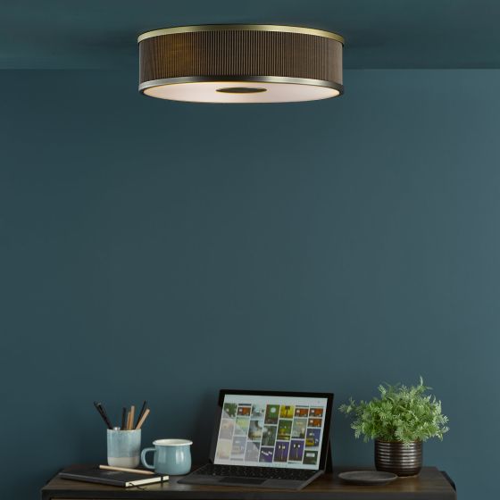 Där Lighting Alvaro 3 Light Flush Antique Bronze With Brown Shade