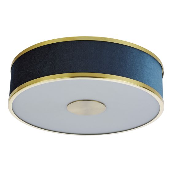 Där Lighting Alvaro 3 Light Flush Brushed Brass With Blue Shade