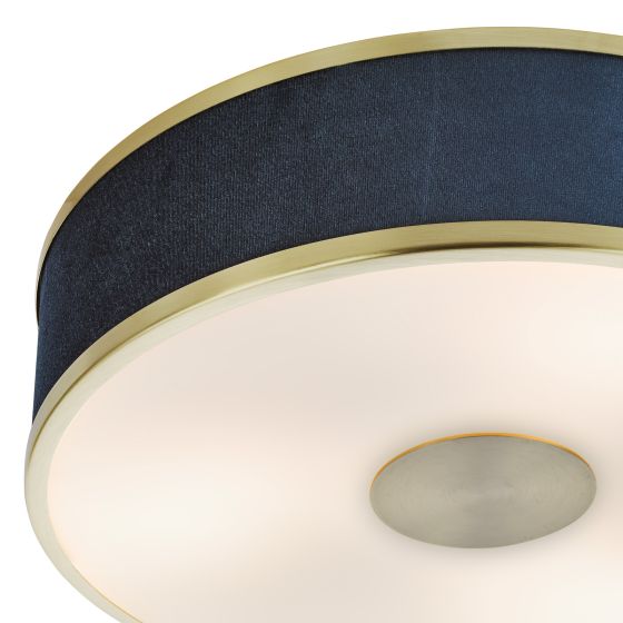 Där Lighting Alvaro 3 Light Flush Brushed Brass With Blue Shade