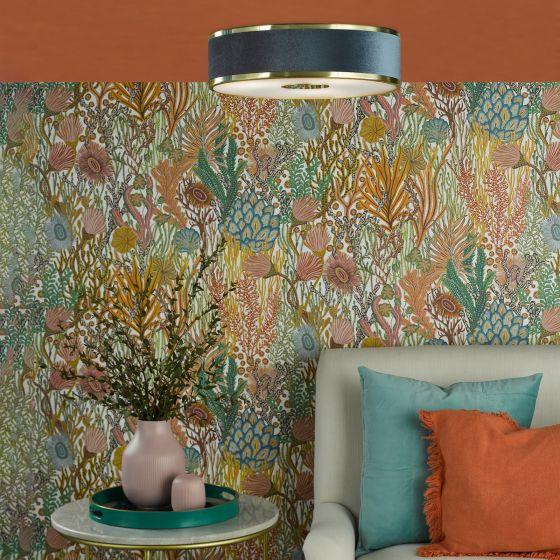 Där Lighting Alvaro 3 Light Flush Brushed Brass With Blue Shade