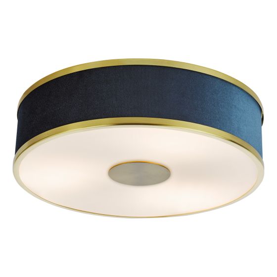 där lighting Alvaro 3 Light Flush Brushed Brass With Blue Shade