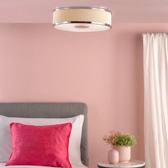 Där Lighting Alvaro 3 Light Flush Polished Chrome With Ivory Shade